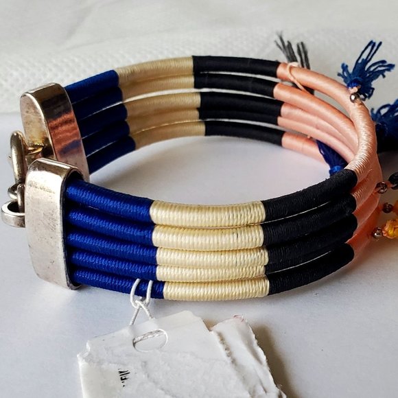 NWT Isabel Marant Women's Tassel Blue White Black Pink Silver Wrap Bracelet - Picture 7 of 11